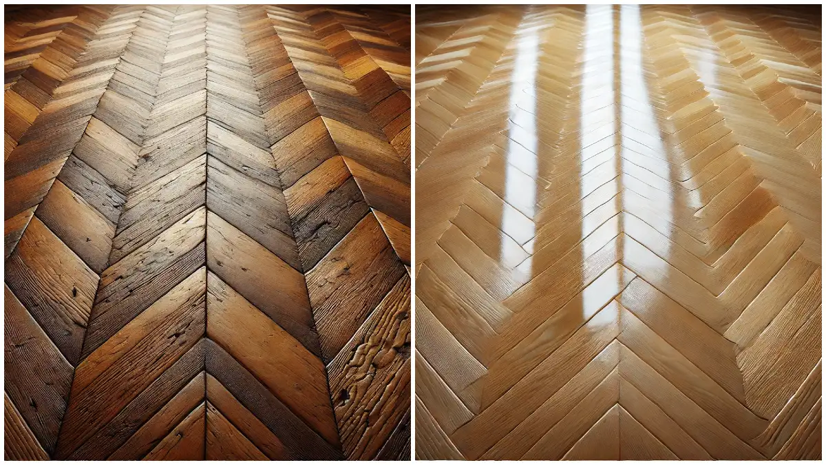 Parquet vitrifié abîmé puis réparé